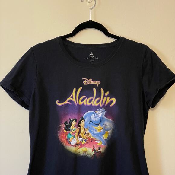 Disney Princess L short sleeve t-shirt cotton Aladdin movie casual black Genie - Picture 2 of 7